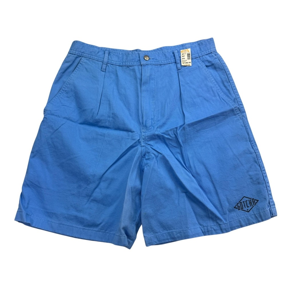 Gotcha Shorts Mens 31 Blue Chino Pleated Relaxed Fit 9 Inseam Vintage NWT 90's